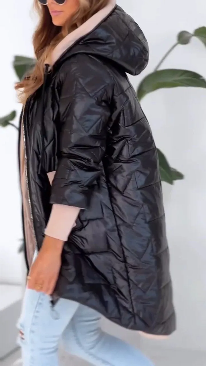 Women's Winter Solid Color Hooded Zipper Coat